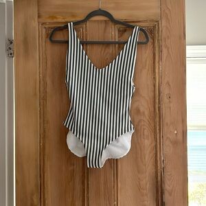 Striped green bathing suit